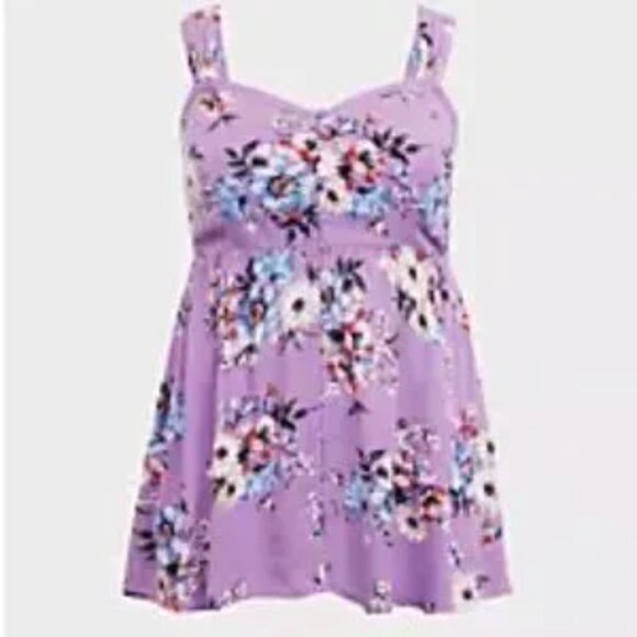 TORRID lavender floral crepe babydoll tank with adjustable straps - Picture 1 of 12